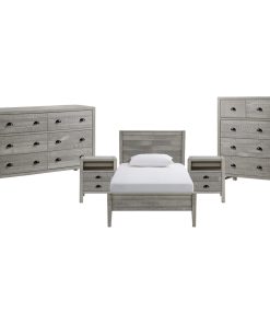 Windsor 5-Piece Bedroom Set With Panel, Driftwood Gray, Twin