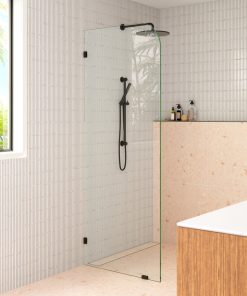 40"x78" Frameless Shower Door Single Fixed Panel Radius, Matte Black