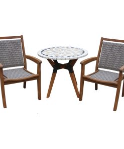 3-Piece Marble, Eucalyptus and Metal Bistro Set, With Stacking Armchairs