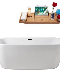 59" Streamline N780BL Soaking Freestanding Tub and Tray With Internal Drain