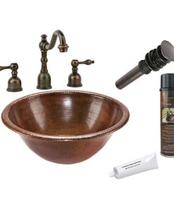 17" Round Self Rimming Hammered Copper Sink Pack-2 With Accessories