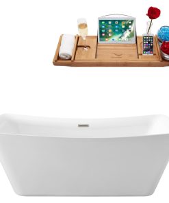 62" Streamline N540BNK Soaking Freestanding Tub and Tray With Internal Drain