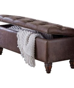 Upholstered Bench, Weathered Burnished Brown