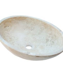Troia Light Travertine Natural Stone Oval Vessel Sink (W)16" (L)21" (H)6"