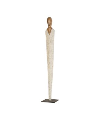72" Tall Artisan Sculpture Solid Hardwood Vested Female Natural White Gold 1348