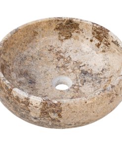 Valencia Travertine Natural Stone Vessel Sink Filled and Polished, (D)16", (H)6"