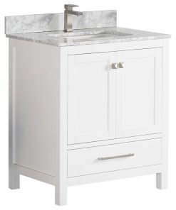 30" Vanity Wood Body With White Marble, White