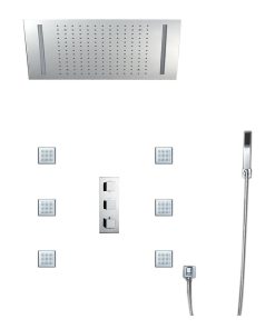 Venice Rectangular Thermostatic LED Shower Set With 4" Jet Body Massage
