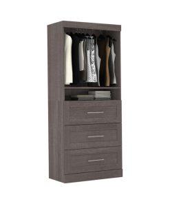 36" Storage Unit With 3-Drawer Set, Bark Gray