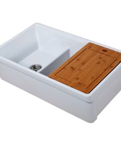Tosca Reversible Farmhouse 60/40 Double Sink, Cutting-Board, Grid, Strainer, 33"
