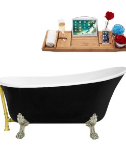 59" Streamline N344BNK-GLD Clawfoot Tub and Tray With External Drain