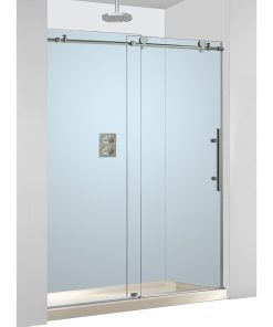 WoodBridge Frameless Brushed Stainless Steel Sliding Shower Door, 56"-60"x76"