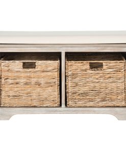 Veda Wicker Storage Bench Vintage White