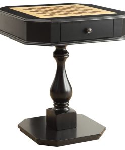 Wooden Square Game Table with 2 Drawers, Black