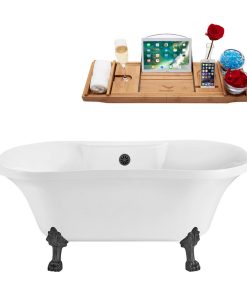 60" Streamline N100BGM-BGM Soaking Clawfoot Tub and Tray With External Drain