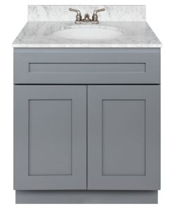 30" Bathroom Vanity, Cara White Marble Top, Faucet LB3B, Colonial Gray