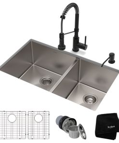 33" Undermount Stainless Steel Kitchen Sink, Pull-Down Faucet MB with Dispenser