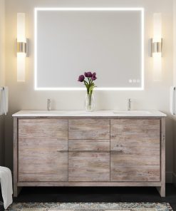 The Esconde Bathroom Vanity, Double Sink, 60", Natural Wood, Freestanding