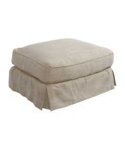 Sunset Trading Horizon Wood/Fabric Slipcovered Ottoman in Linen Beige