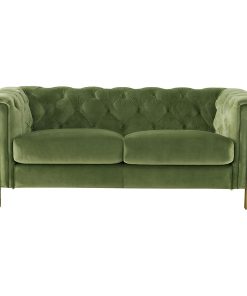 Vintage Chesterfield Sofa, Golden Legs With Mint Green Velvet Seat & Tufted Back