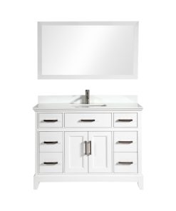 Vanity Art Vanity Set With White Stone Top, 48", White, Standard Mirror