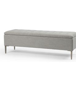 57" W Trunk Ottoman Button Tufted Fabric Stainless Steel Antique Brass Finish