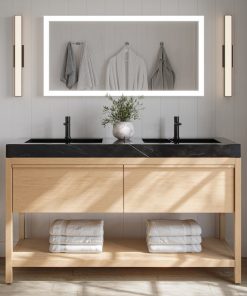 The Shoji Bathroom Vanity, Double Sink, Freestanding, Whitewash Oak, 60"