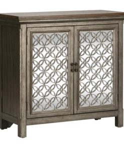 2 Door Accent Cabinet, White Dusty Wax Finish & Wire Brushed Gray