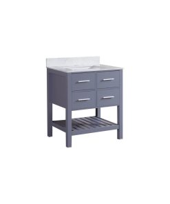 30" Gray Bathroom Vanity With Marble Top and Backsplash, 3 Hole Sink Top