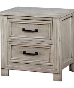 Transitional Nightstand, 2 Storage Drawers and USB Charging Port, Antique White