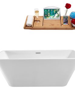 67" Streamline N-681-67FSWH-FM Soaking Freestanding Tub With Internal Drain
