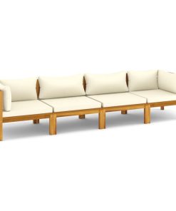 vidaXL Solid Acacia Wood 4-Seater Patio Sofa with Cream Cushion Garden Chair