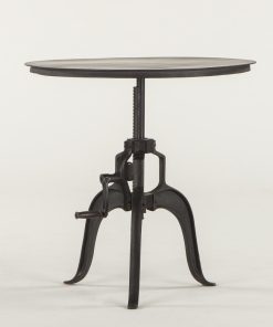 36" Dia. Adjustable Side Table Recycled Iron Hand Crank Industrial Base