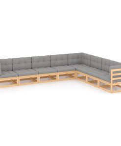 vidaXL Solid Pinewood Patio Lounge Set with Cushions 8 Piece Garden Furniture