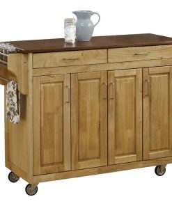 Wide Kitchen Cart, Handy Spice Rack and Plenty Storage Space With Oak Top, Brown