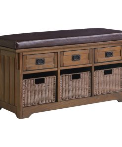 Traditional Storage Bench with Baskets, Medium Brown