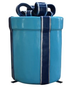 24" Aqua Gift Box, Round With Blue Ribbon With Silver Trim, Arctic Collection