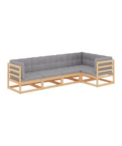 vidaXL Solid Pinewood Patio Lounge Set with Cushions 5 Piece Garden Furniture