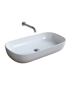 30" Oval White Ceramic Trough Vessel Sink
