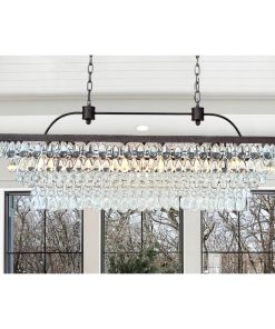 Weston Rectangular Glass Drop Crystal Chandelier, Antique Copper, Multiple Sizes