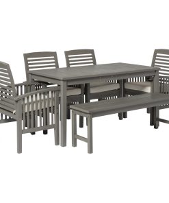 6-Piece Simple Outdoor Patio Dining Set, Gray Wash