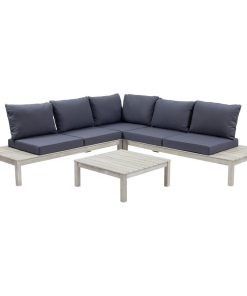 5-Seater V Shaped Acacia Sectional Sofa Set With Cushions, Weathered Gray