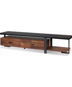 Wood and Metal Frame TV Stand, Walnut and Black