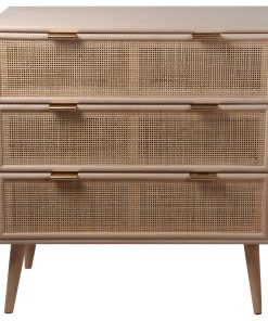 3 Drawer Wooden Accent Chest with Mesh Pattern Front, Light Brown