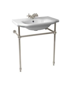 Traditional Ceramic Console Sink With Satin Nickel Stand, One Hole