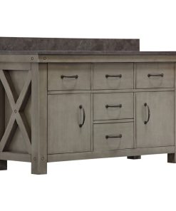 60" Grizzle Gray Double Vanity With Blue Limestone Top, Vanity Only
