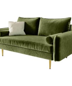 The Audrey I Velvet Round Arm Loveseat, Olive Green