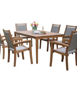 7-Piece Eucalyptus and Wicker Stacking Armchair Rectangle Dining Set