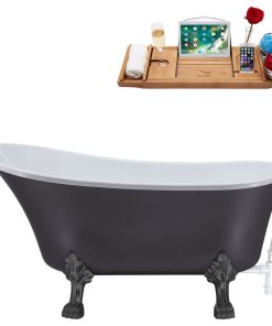 63" Streamline N351BGM-WH Soaking Clawfoot Tub and Tray With External Drain