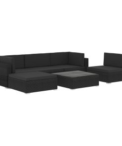 vidaXL 6 Piece Patio Lounge Set with Cushions Poly Rattan Black Sofa Couch